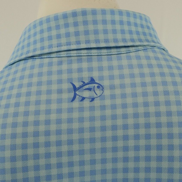 Southern‎ Tide Short Sleeve Golf Polo Shirt Mens L Blue Longhorn Checkered - Picture 7 of 8